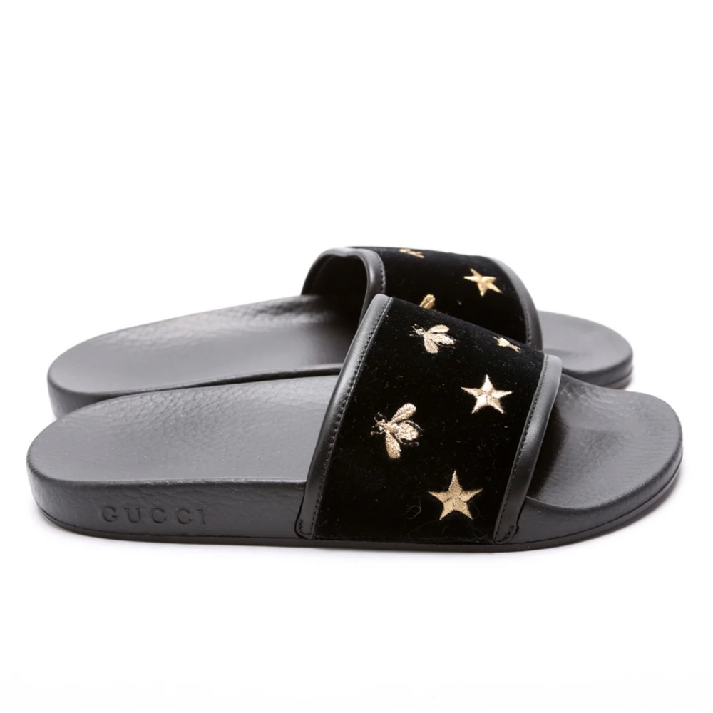 Gucci NIB Pursuit Embroidered Velvet Slide Sandle